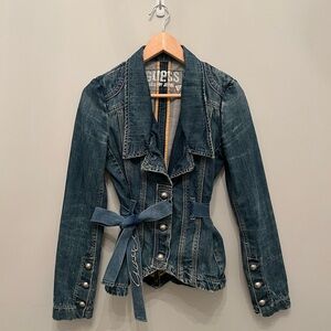 Guess Women's Vintage Dark Blue and Navy Denim Jacket